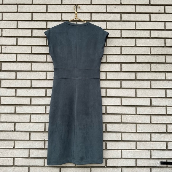 Level 99 Ivan Faux Suede V-Neck Sheath Dress Clearwater Gray Size L Minimalist - Picture 9 of 12